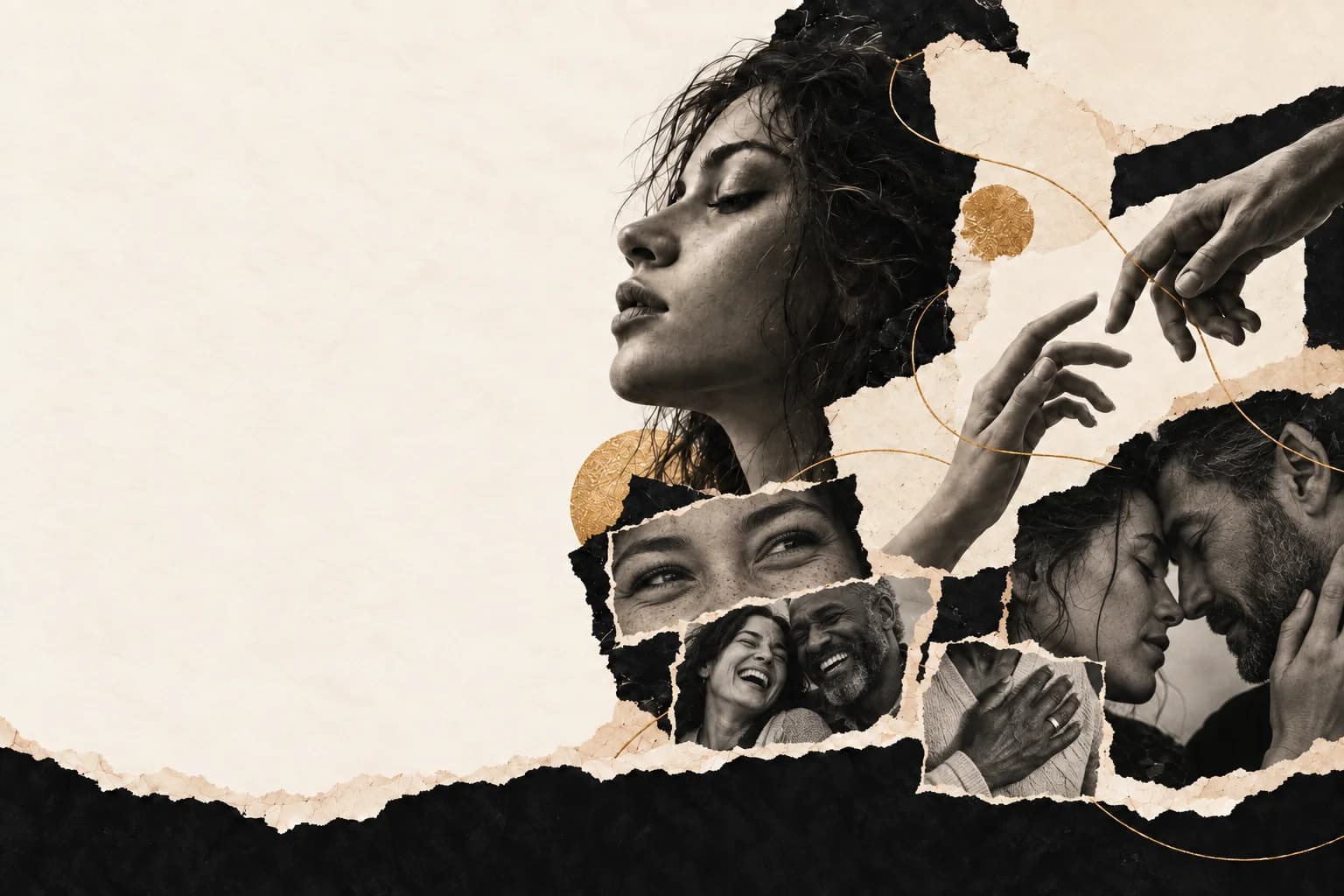 A human collage of a thoughtful person, reaching hands, letters and remembered moments
